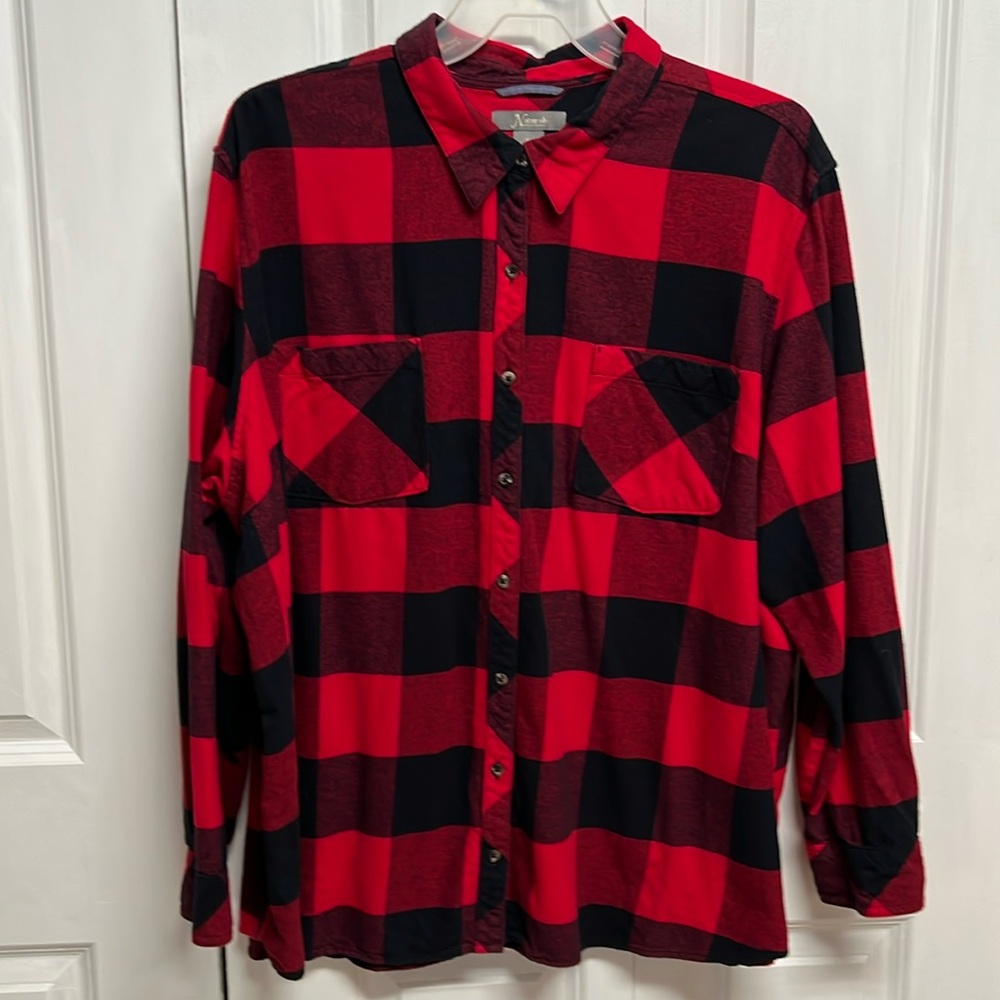 Natural Reflections Red Black Plaid Pocket Flannel Shirt Plus Size 3X